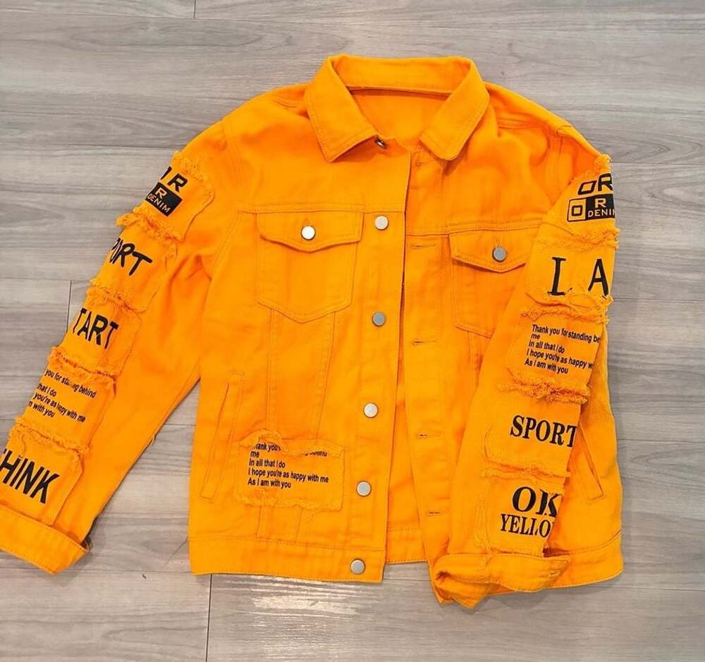 Yellow Choose To Be Kind Slogan Print Distressed Denim Jacket S